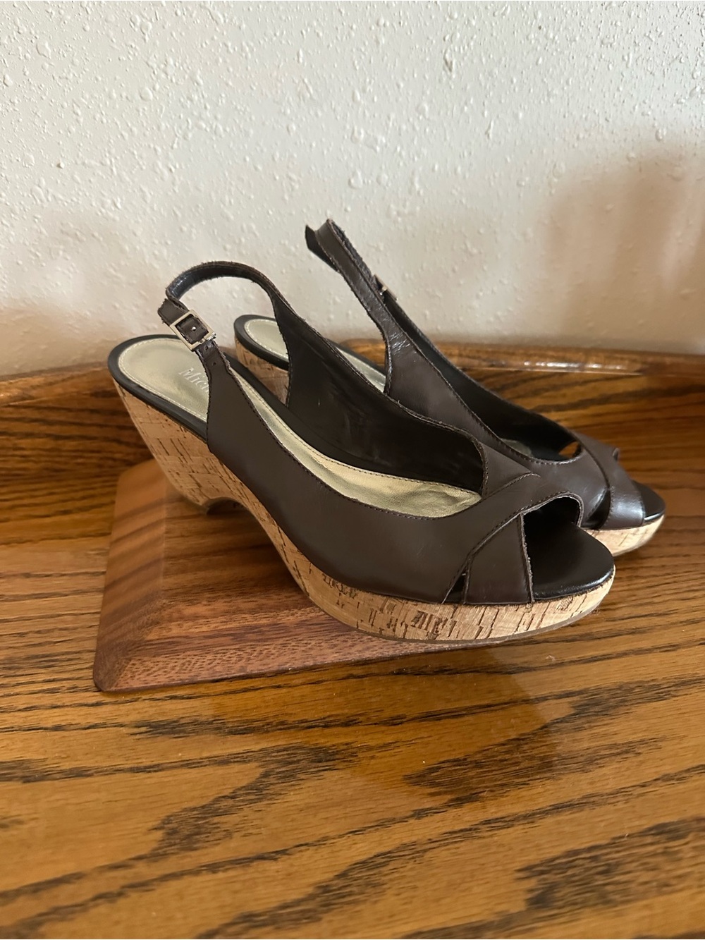 Michelle D Brown Cork Wedge Slingback Sandals